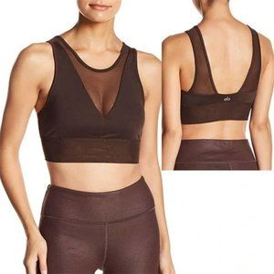 Alo Yoga Jubilee Sports Bra Scoop Neck Mesh V Plunge Women's Brown Size: XS NWOT